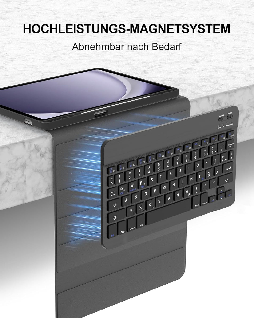 Hülle mit Tastatur für Samsung Galaxy Tab A9+ 11" (2023, SM-X210/X215/X216), Deutsch QWERTZ Keyboard