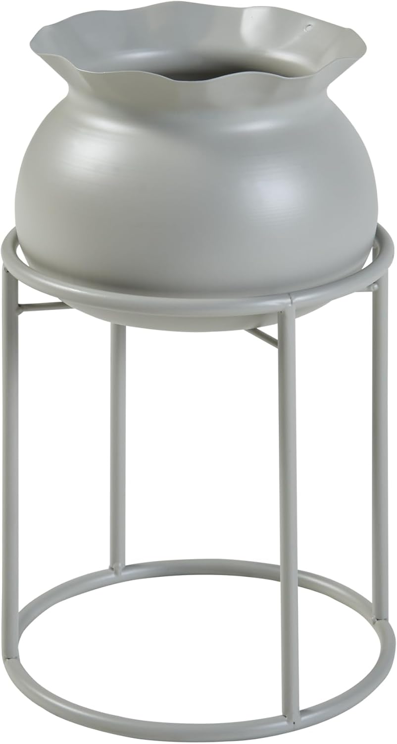 [en.casa] Blumenständer Assen Pflanzenständer mit Blumentopf Metall Hellgrau Pflanzenregal 31,5 x 19