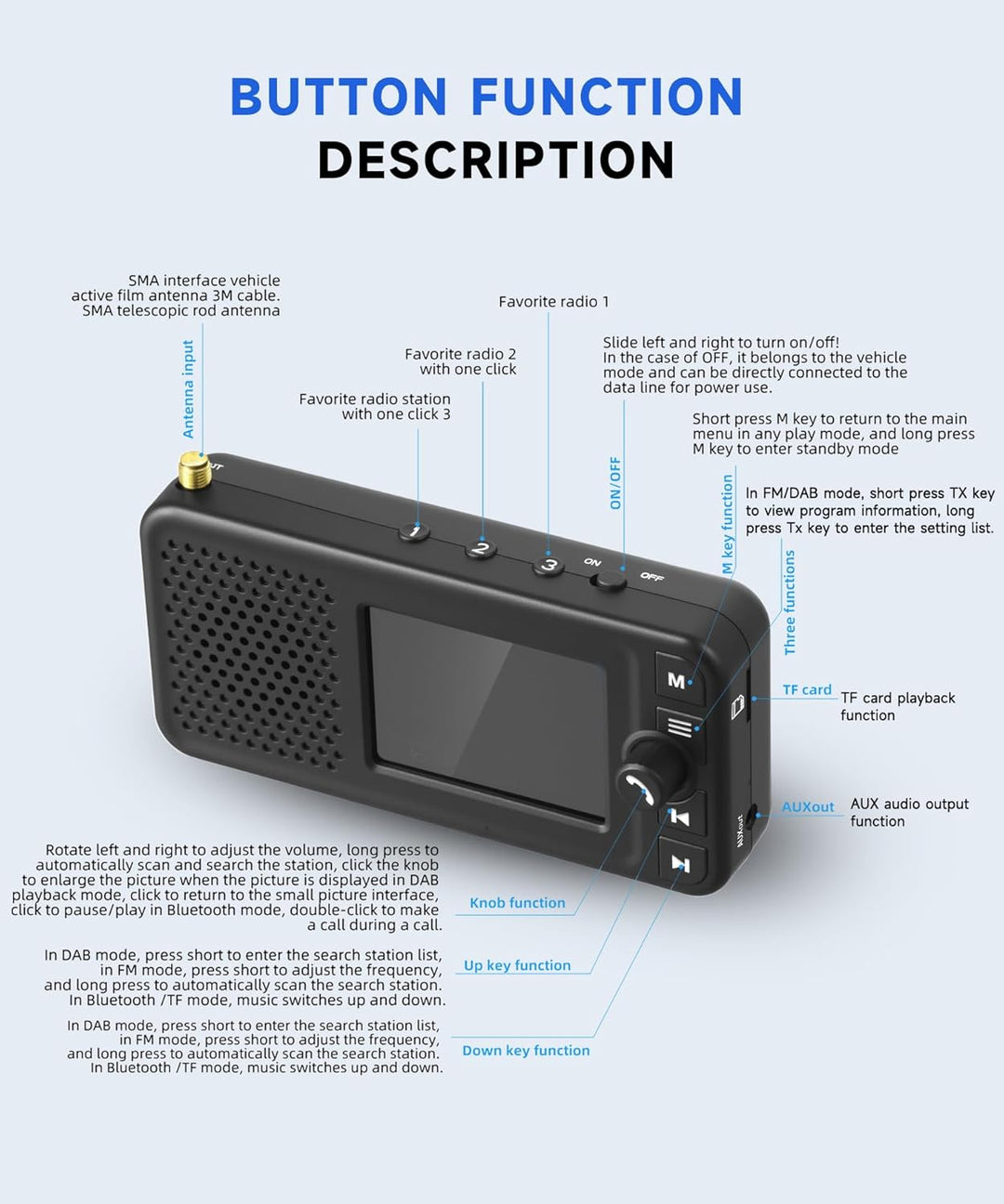 DAB+ Digitalradio mit Bluetooth und 1500mAh Wiederaufladbare Batterie, Tragbares Digitalradio mit 2,