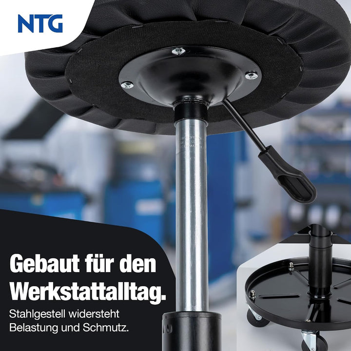 NTG Rollhocker höhenverstellbar 55 cm - Werkstatthocker 100 kg 5 Rollen | Drehhocker Montagehocker m