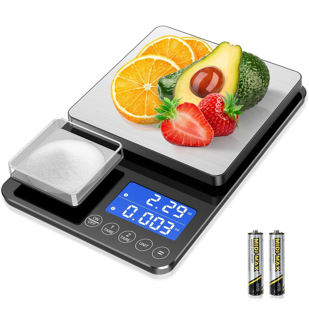 KüChenwaage Digital,Digitale KüChen mit 2 Plattformen 15kg/1g & 500g/0.01g Feinwaage mit 7/6 Einheit