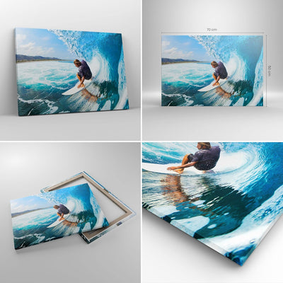 Bilder auf Leinwand Surfen Surfer Ozean Welle Leinwandbild 70x50cm Wandbilder Dekoration Wohnzimmer