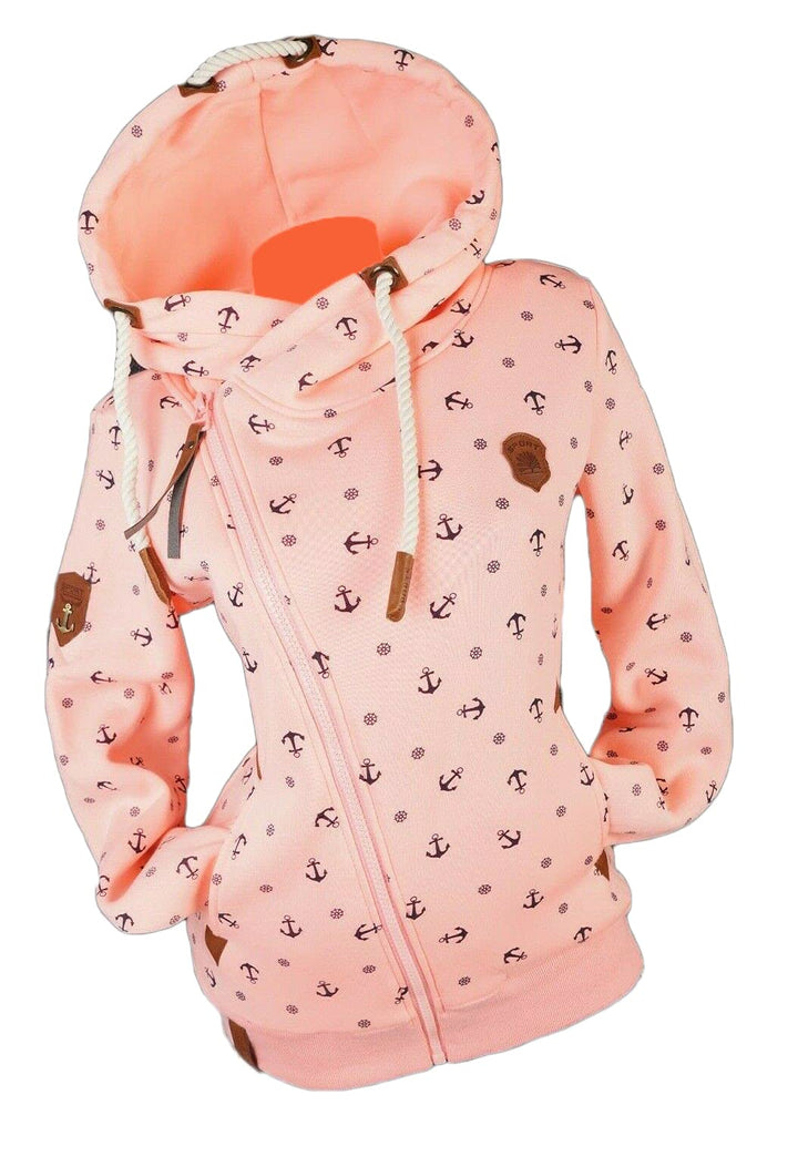 VIN TE Damen Sweat Jacke XXL Kapuze Hoodie Übergangsjacke Fleece gefüttert schräger Reissverschluss