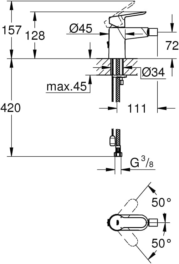 GROHE Bauedge - Bidetarmatur (Metallhebel, flexible Anschlussschläuche, energiesparend), edelstahl,