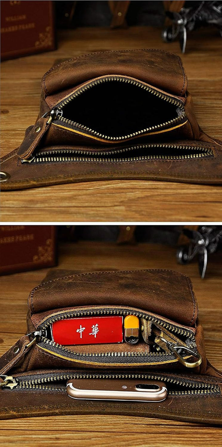Le'aokuu Herren Echtes Leder Rucksäcke Beinbeutel Beintasche Hüfttasche Hip Bum Weist Pack Outdoor M