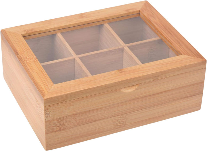 GRÄWE Aufbewahrungsbox aus Bambus mit 6 Fächern, klappbarer Deckel, Sichtfenster, Box zur Aufbewahru