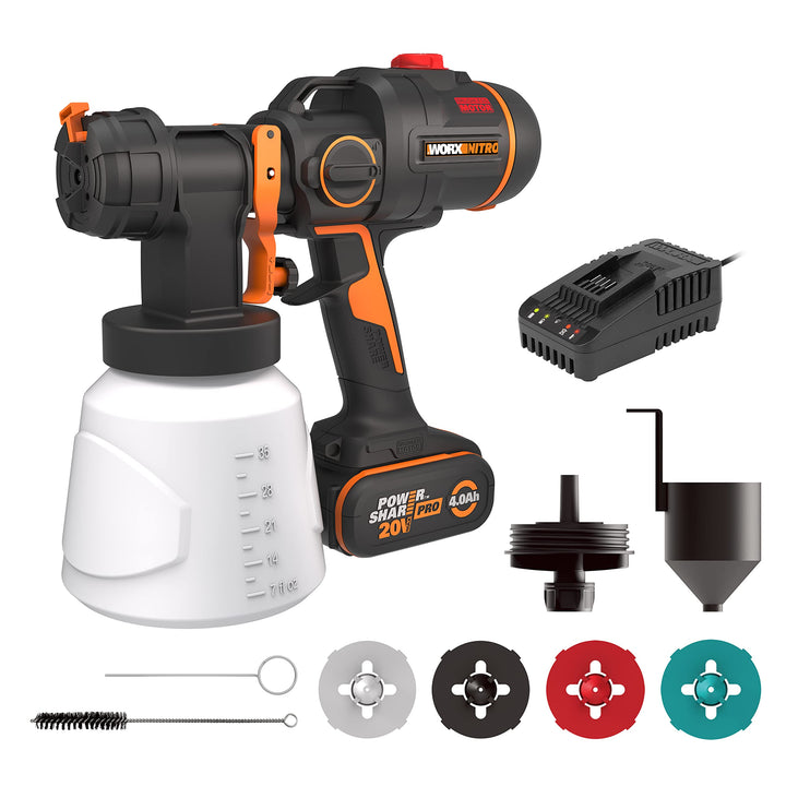 WORX WX020 Nitro Akku-Farbsprühsystem 20V - leistungsstark bürstenloser Motor - 3 Sprühform & 4 Düse
