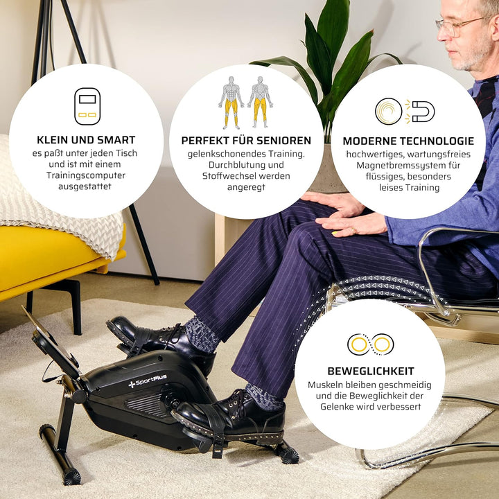 SportPlus | 2022 Modell | Beintrainer für zuhause & Büro, Mini-Heimtrainer mit Magnet-Bremse & 8 Wid