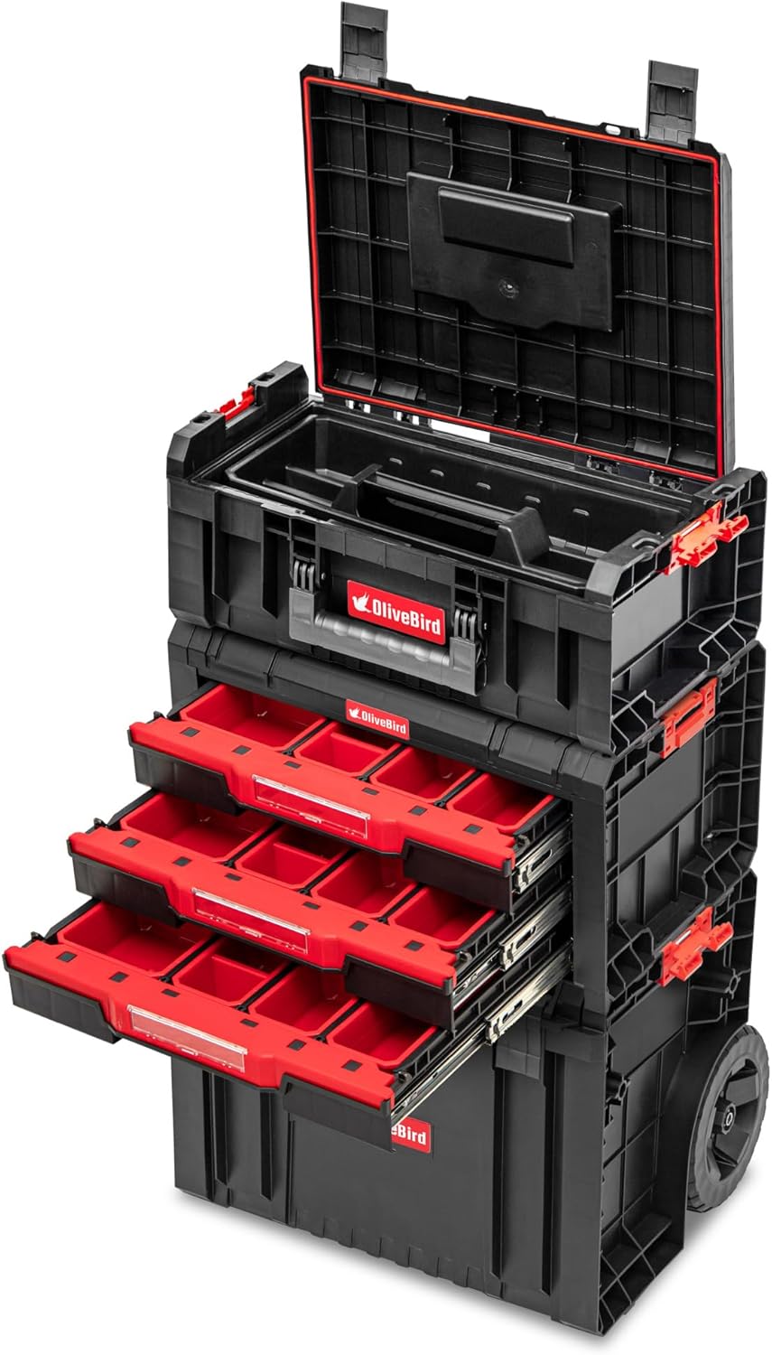 OliveBird Stabiler Werkstattwagen mit Rollen und Schublade, 445 x 375 x 755 mm Sortimentskasten Werk