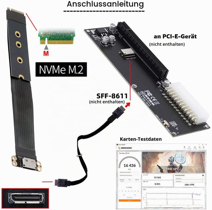 cablecc PCI-E4.0 M.2 M-Key 2280 NGFF auf Oculink SFF-8612 SFF-8611 Hostkabel für NVME U.2 SSD eGPU,