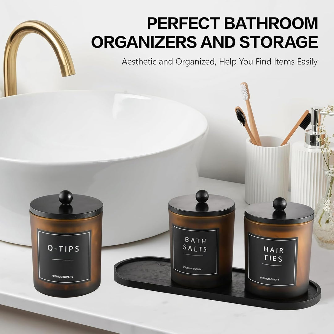 Glas Wattestäbchen Behälter, Schminktisch Badezimmer Organizer Set mit Tablett, Wattepadspender Make
