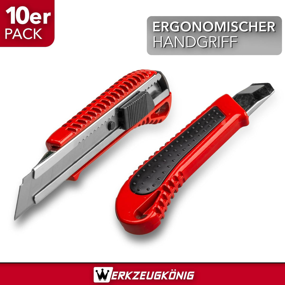 Cuttermesser 18mm Teppichmesser 10 Stck. Aluminium rot lackiert + 100 Ersatzklingen 10 Stück, 10 Stü