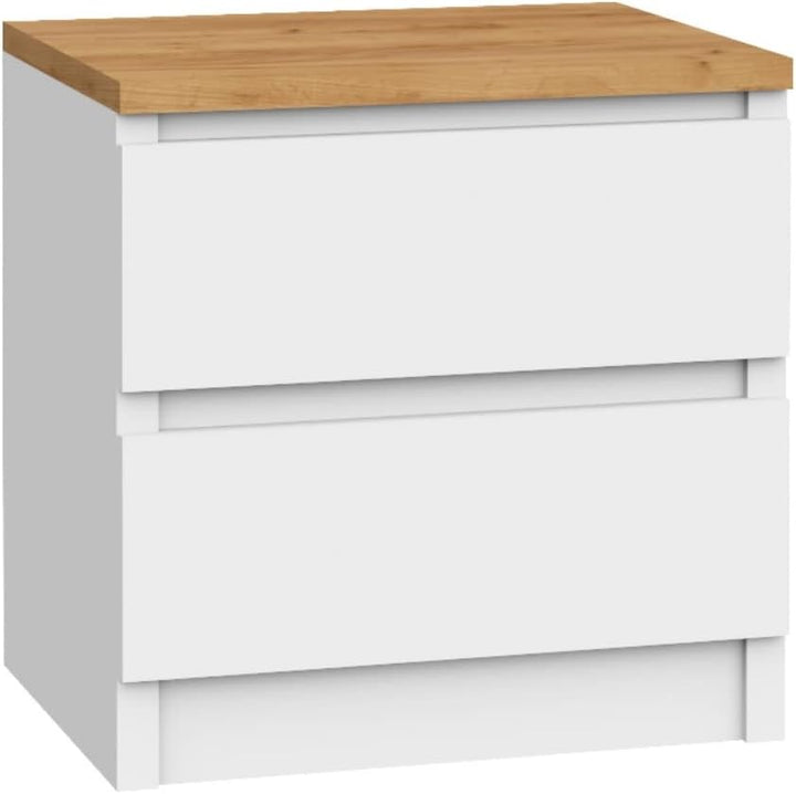 VBChome Nachttisch 40 x 30 x 40 cm Weiss-Eiche Nachttisch mit Zwei Schubladen für das Schlafzimmer G