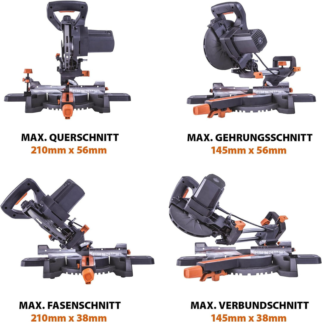 Evolution (R185SMS+) 185mm Gehrungssäge mit Universalschnitt - 45° Fase, 50° Gehrung - Laserführung