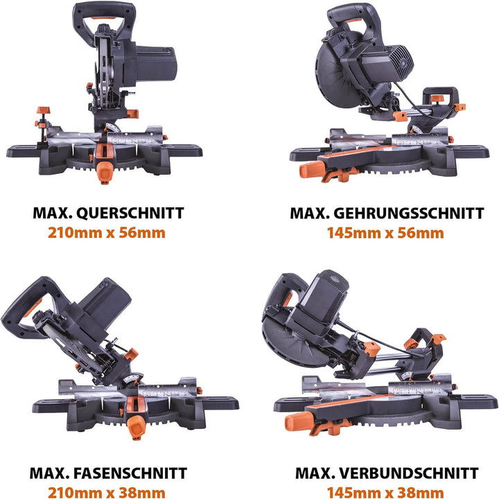 Evolution (R185SMS+) 185mm Gehrungssäge mit Universalschnitt - 45° Fase, 50° Gehrung - Laserführung