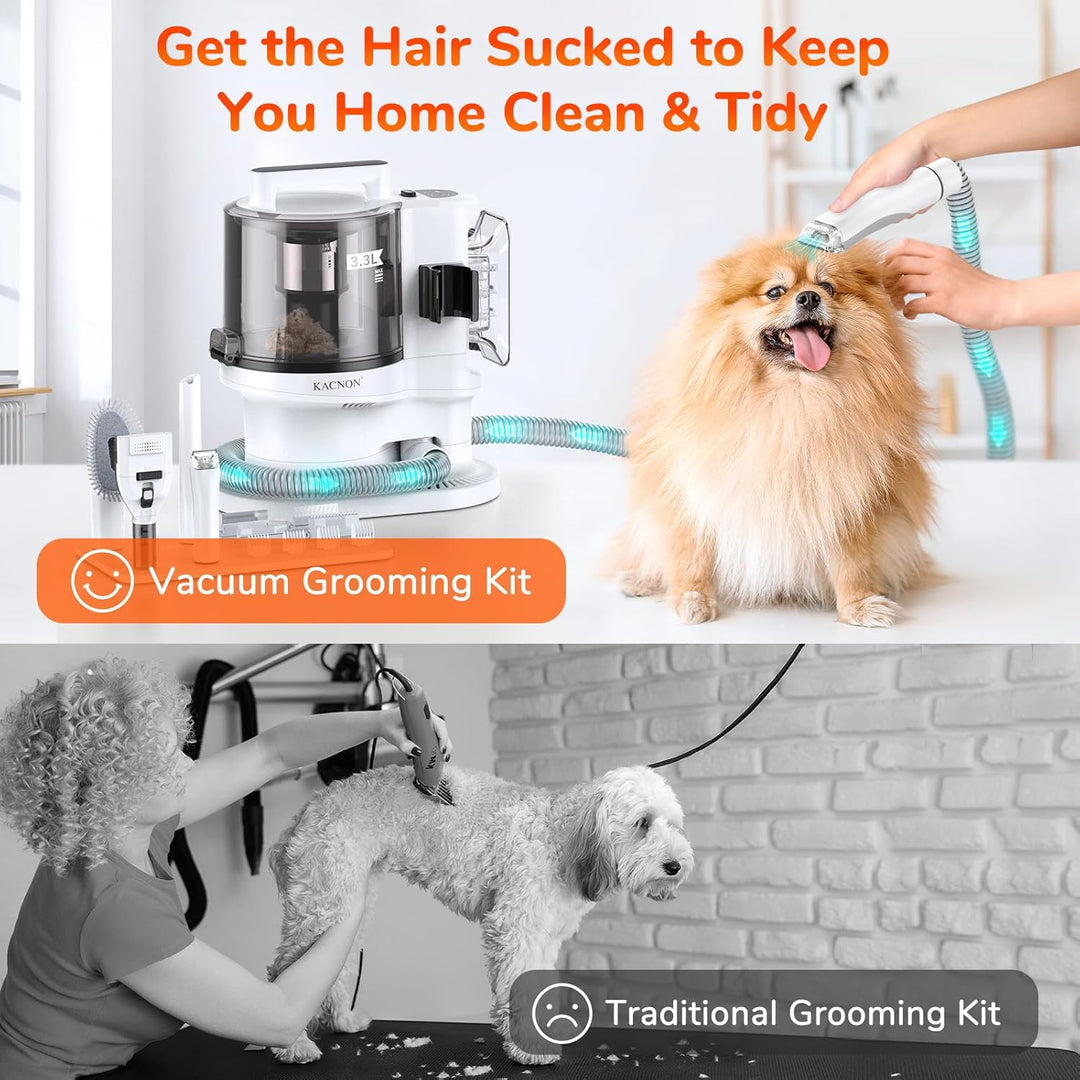 KACNON Hundeschermaschine mit Staubsauger (3.3L,13kPa) - All in one Haustierpflegeset - Leise Scherm