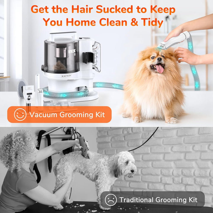 KACNON Hundeschermaschine mit Staubsauger (3.3L,13kPa) - All in one Haustierpflegeset - Leise Scherm