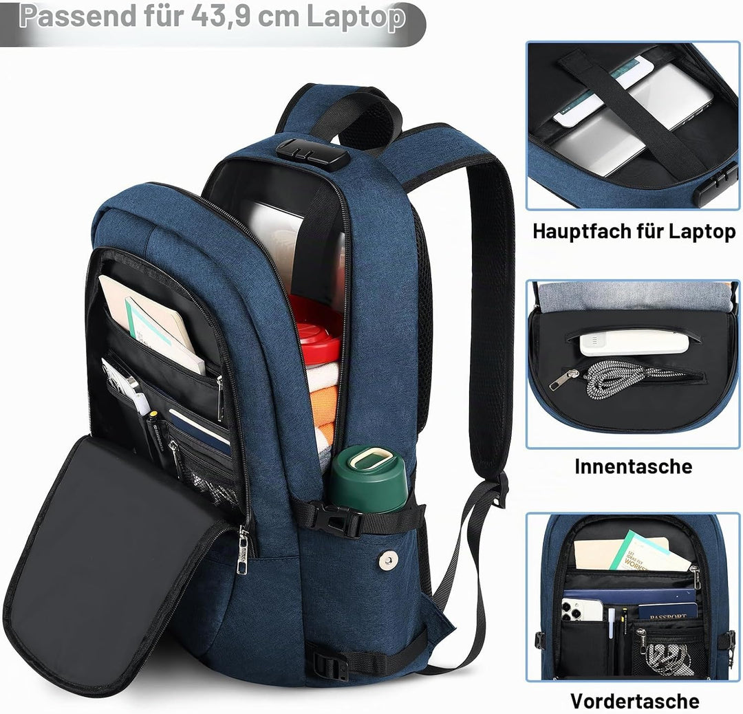 AMBOR Laptop Rucksack Herren mit USB-Ladeanschluss Rucksack Damen Anti-Diebstahl Rucksack für 17,3 Z