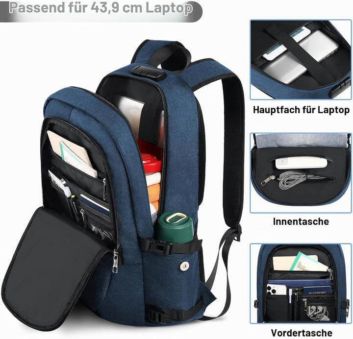 AMBOR Laptop Rucksack Herren mit USB-Ladeanschluss Rucksack Damen Anti-Diebstahl Rucksack für 17,3 Z