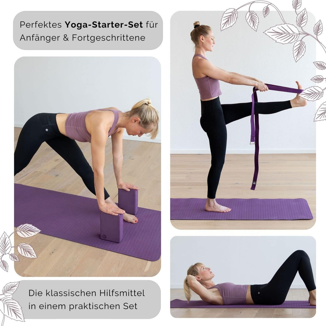 Bodhi Yoga Starter-Set Komplett | Set bestehend aus: 1 Yogamatte aus TPE, 2 Yoga-Bricks aus Eva (Moo