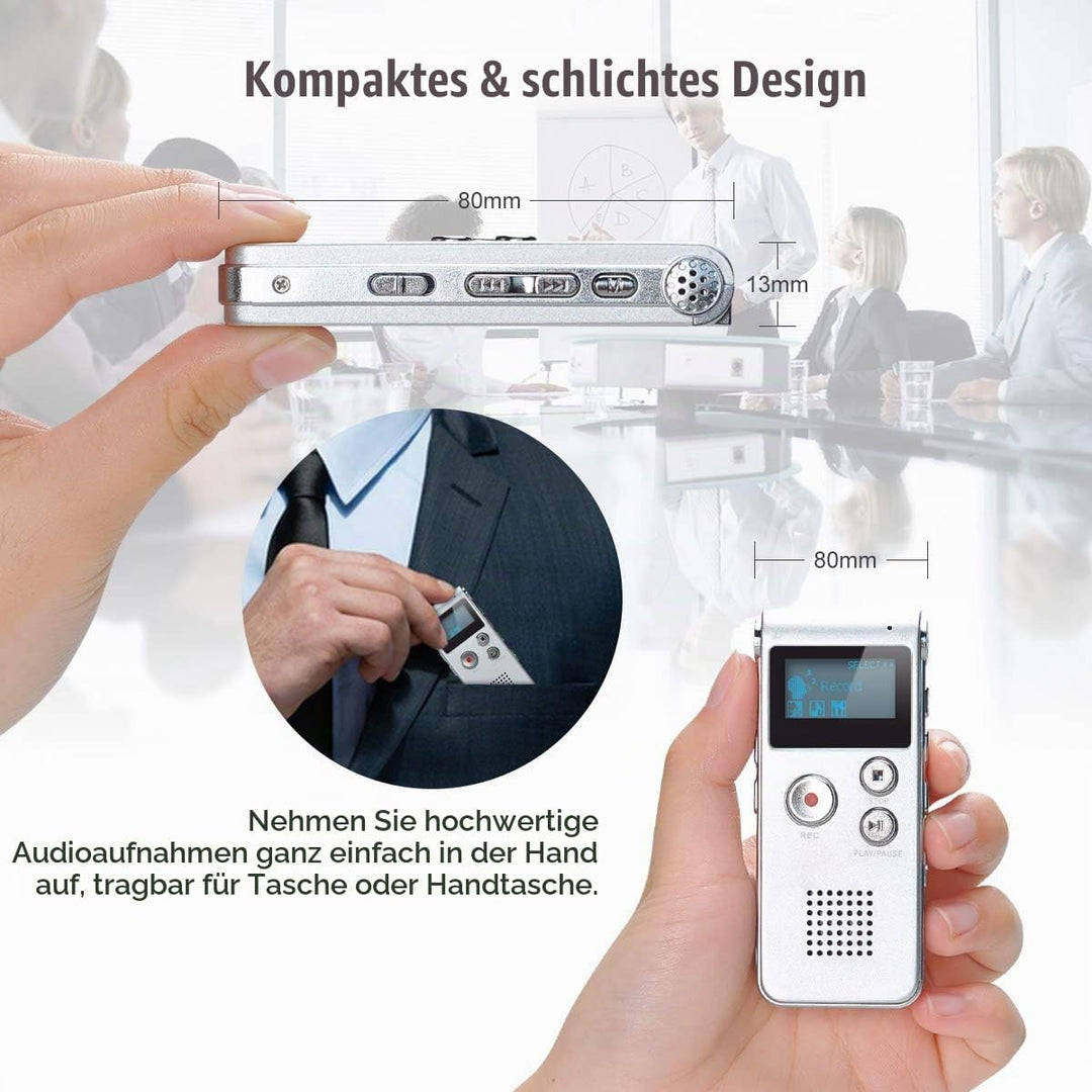 Digitales Diktiergerät,COVVY 8GB Audio Aufnahmegerät,Digitaler Voice Recorder mit Spracherkennung fü