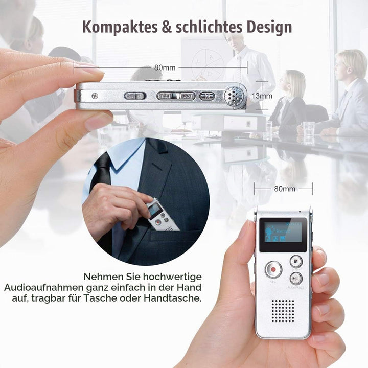 Digitales Diktiergerät,COVVY 8GB Audio Aufnahmegerät,Digitaler Voice Recorder mit Spracherkennung fü