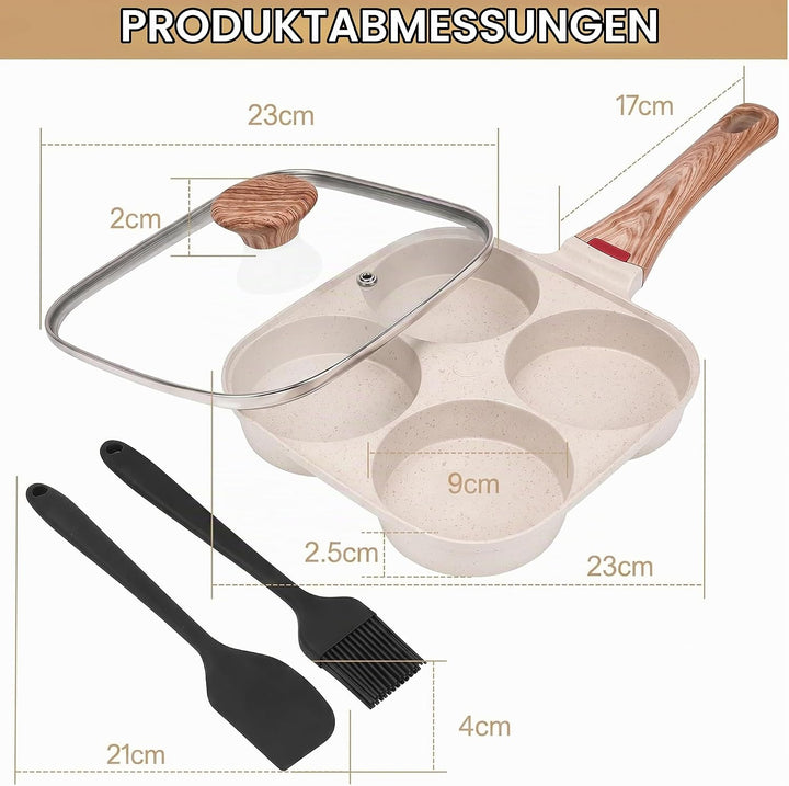 Spiegeleipfanne mit Deckel, 4 Loch Pancake Pfanne, Antihaft Aluminium Pfanne für Induktionsherd &amp; Ga