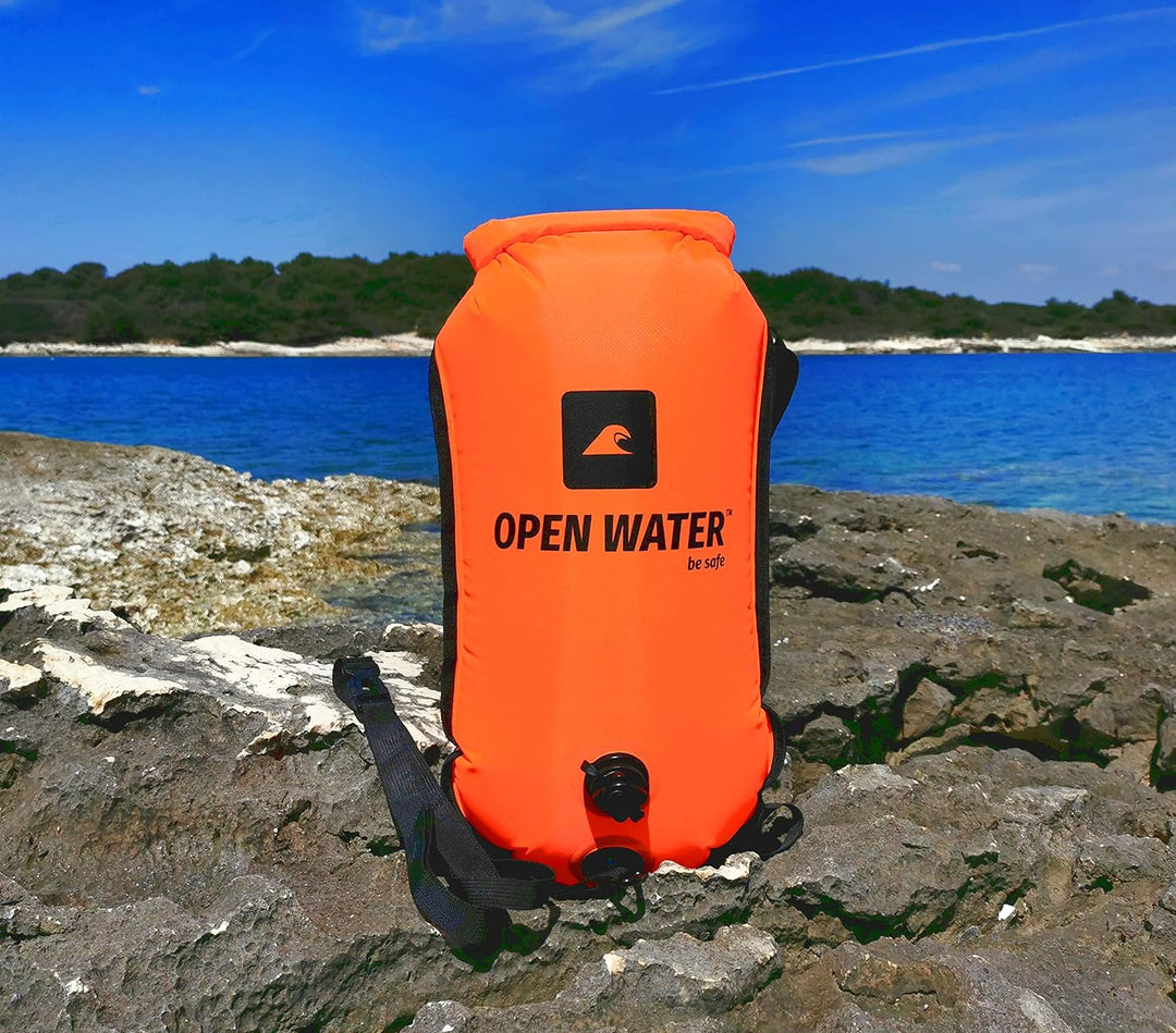 OPENWATER aufblasbare Schwimmboje und 3-in-1-Rucksack — grosse Boje mit Trockentasche für Dinge 28L