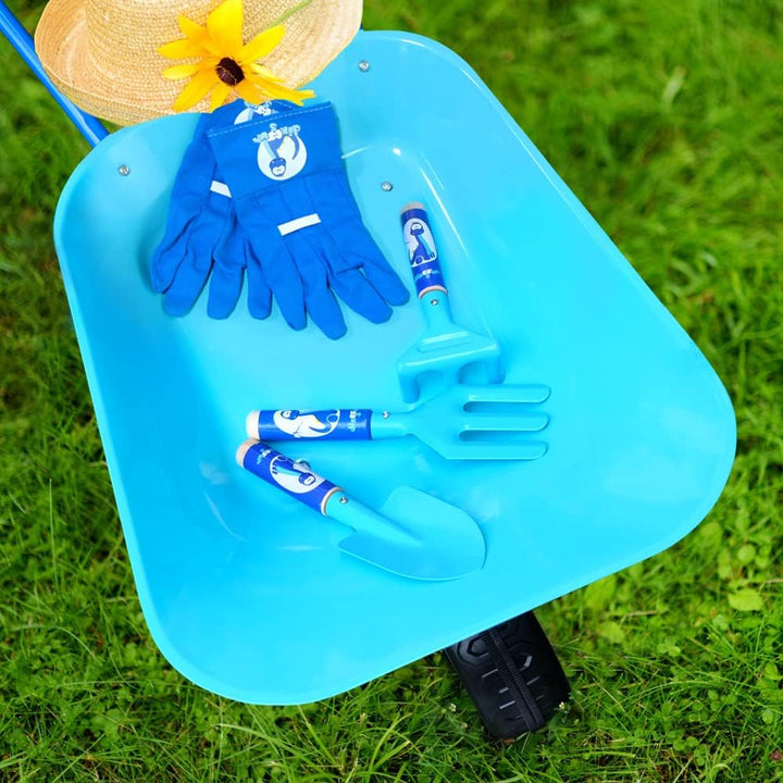 Colwelt Kinder Schubkarre Set Metall, 5-teilig, Metall Kinderschubkarre für den Garten mit Schaufel,