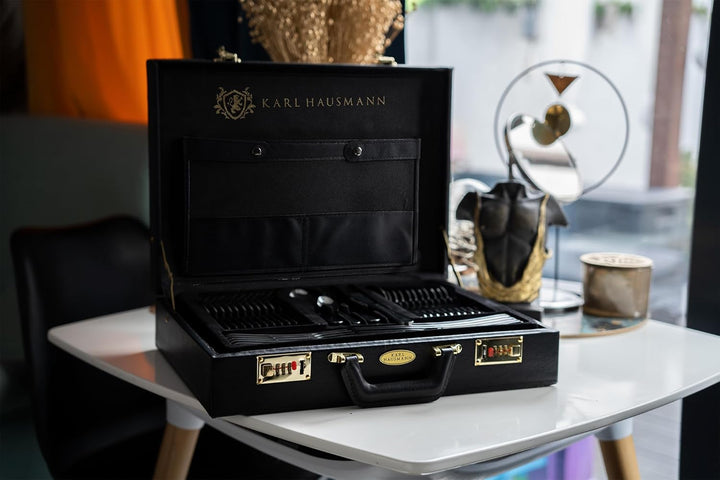 KARL HAUSMANN Besteck Set 12 Personen, 72 teilig Edelstahl Besteckset mit Koffer - Essbesteck mit Me