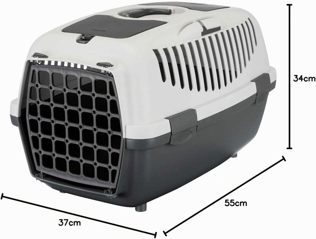 TRIXIE Transportbox Capri 2 – XS-S: 34 × 31 × 55 cm, hellgrau/flieder, Transportbox für Hunde bis 8