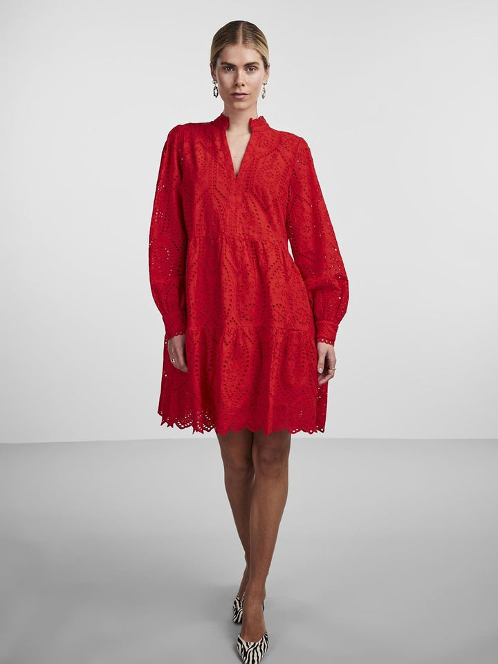 YAS Damen Yasholi Ls Dress S. Noos Stufenkleid, XS Fiery Red
