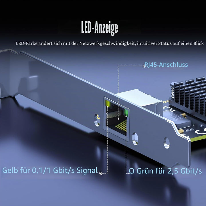 GLOTRENDS LE8105 2.5Gbps PCIe Ethernet Netzwerkkarte, RTL8125BG Chip, RJ45 LAN Port, PCIe X1 Install