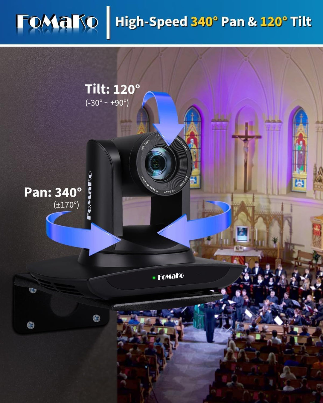 FoMaKo PTZ Kamera KI-Auto-Tracking 30x Optischer Zoom 1080p 60fps, mit HDMI/USB3.0/LAN(PoE) für Live
