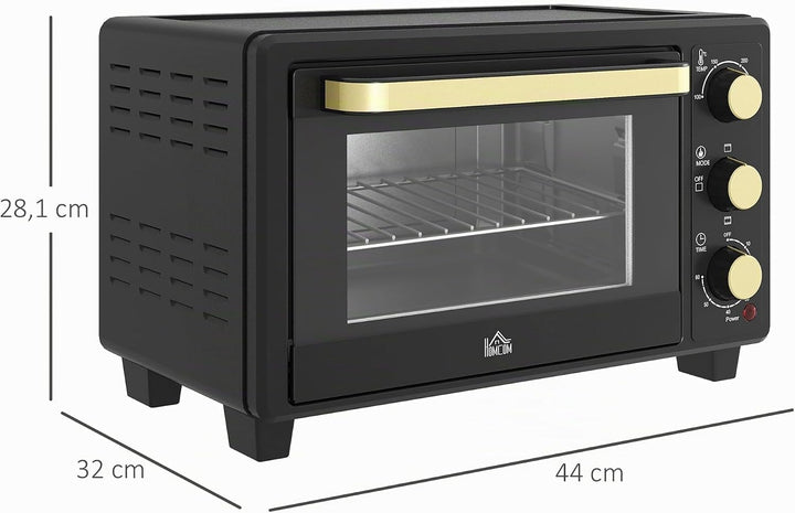 HOMCOM Mini Backofen 16 L 1400W 100-230℃ 60 Min. Timer inkl. Krümelblech, Backblech und Grillrost, M