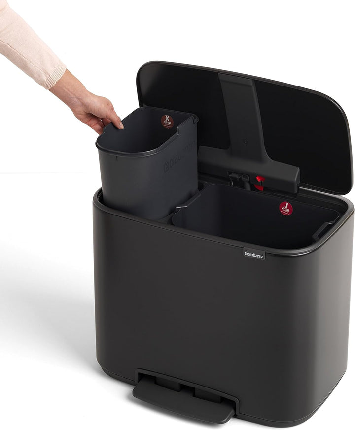 Brabantia Bo Treteimer 11 plus 23 L Abfalleimer, Metall, Matt schwarz, 54 x 36.5 x 44 cm, 1 Einheite
