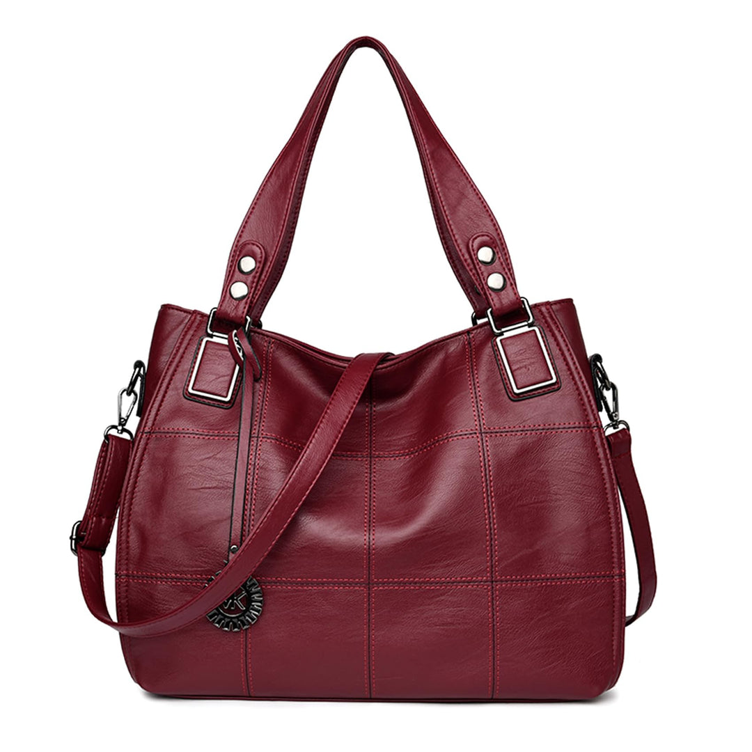 Grosse Damenhandtasche PU Leder Schultertasche Taschen Tote Henkeltasche für Frauen Burgunder, Burgu