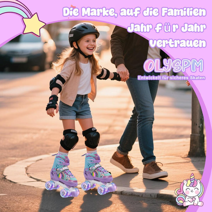 OLYSPM Rollschuhe Kinder Rollschuhe Verstellbar Rollschuhe Damen,LED Rollschuhe und 4 Grössen verste