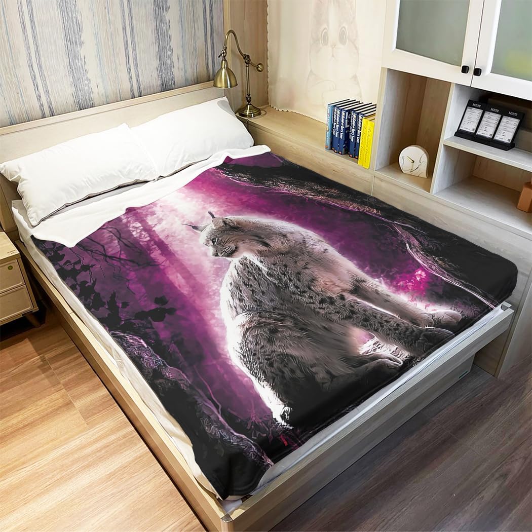 Violetpos Dick Decke Weich Wärme Gemütlich Fleece Sofadecke Mondschein Durch Den Wald Luchs Katze Li