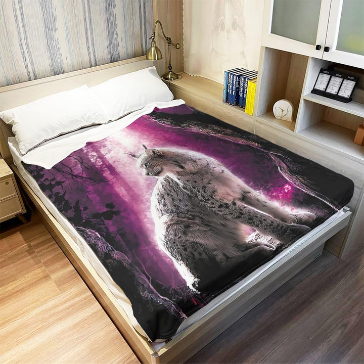 Violetpos Dick Decke Weich Wärme Gemütlich Fleece Sofadecke Mondschein Durch Den Wald Luchs Katze Li