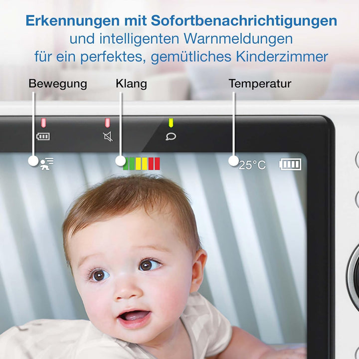 VTech Smart Babyphone mit 2 Kameras, 1080p-FHD-Kamera und 5"-HD-IPS-Bildschirm, WLAN, Geräusch-/Bewe