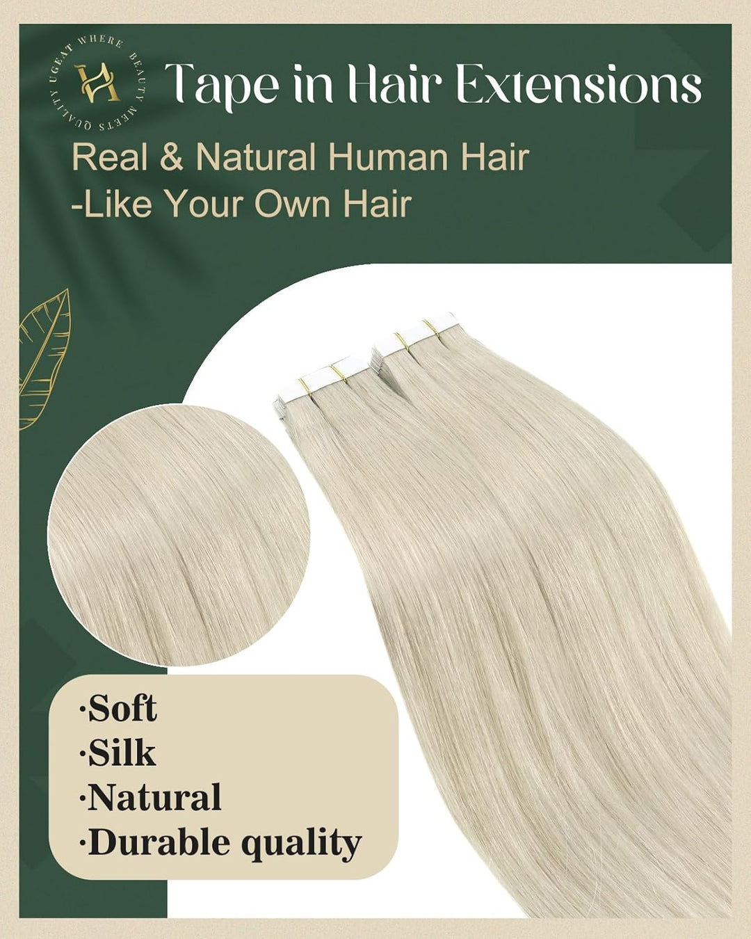 Ugeat Invisible Tape Extensions Echthaar Weissblond Echthaar Extensions Tape in Remy Haar Seamless H