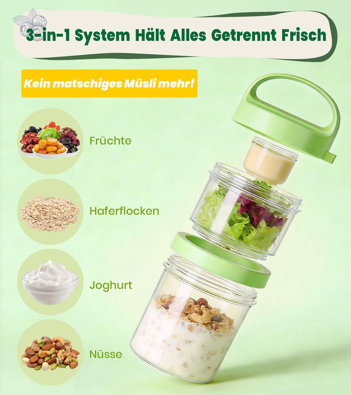 Ugotit Müslibecher to Go mit Löffel, 360ml+560ml Joghurtbecher to Go, 4er Grün,rosa,gelb&amp;lila, Grün,