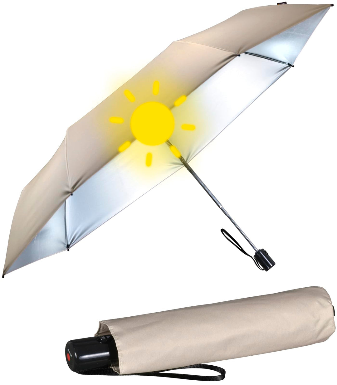 Knirps Taschenschirm Slim Duomatic Auf-Zu-Automatik Beige - Silver Heatshield - Uv-, Hitzeschutz, Be