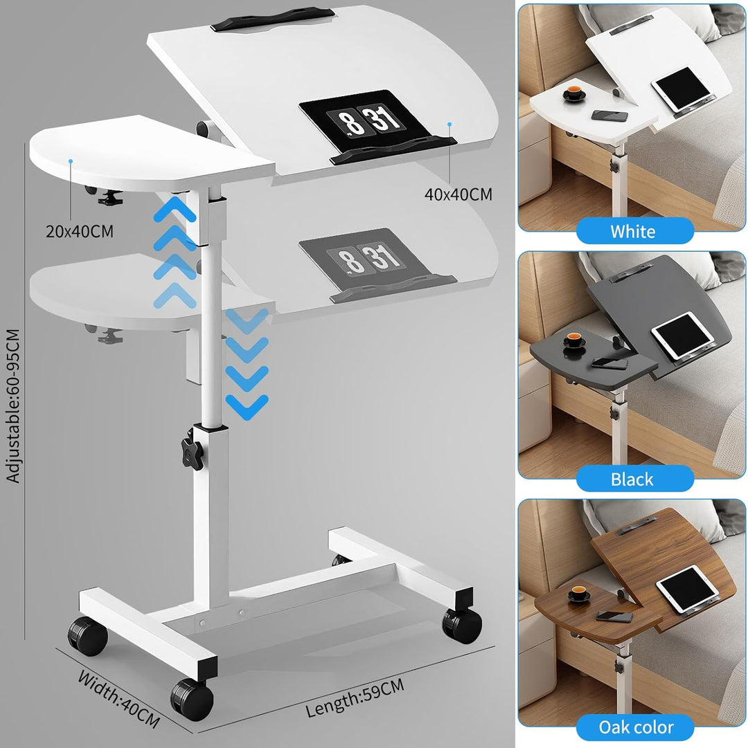 Verstellbarer Laptop-Tisch mit neigbarer, geteilter Schreibfläche, Rollen und abnehmbarem Aufbewahru