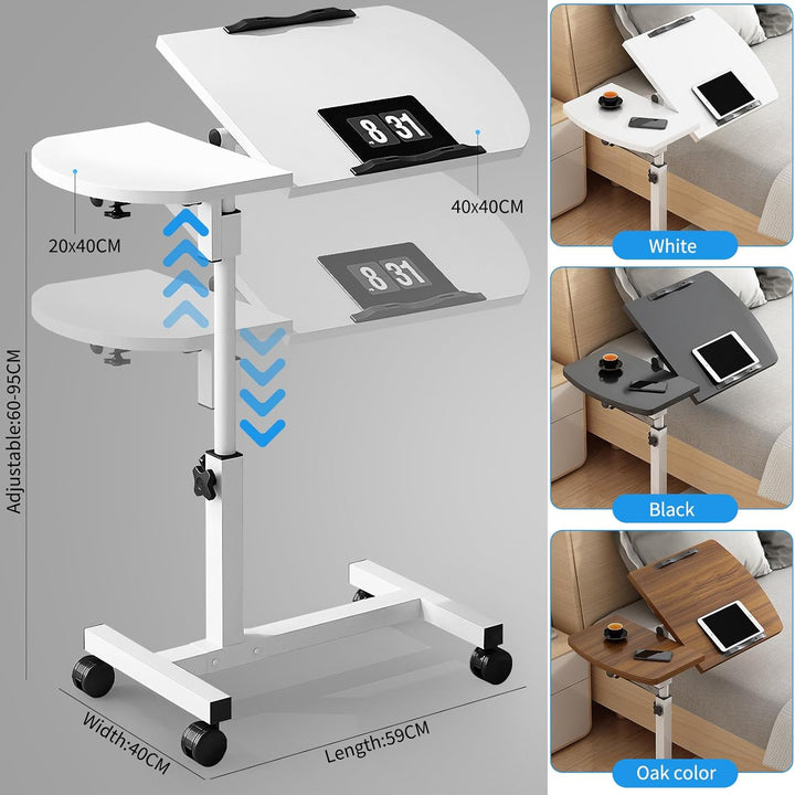 Verstellbarer Laptop-Tisch mit neigbarer, geteilter Schreibfläche, Rollen und abnehmbarem Aufbewahru