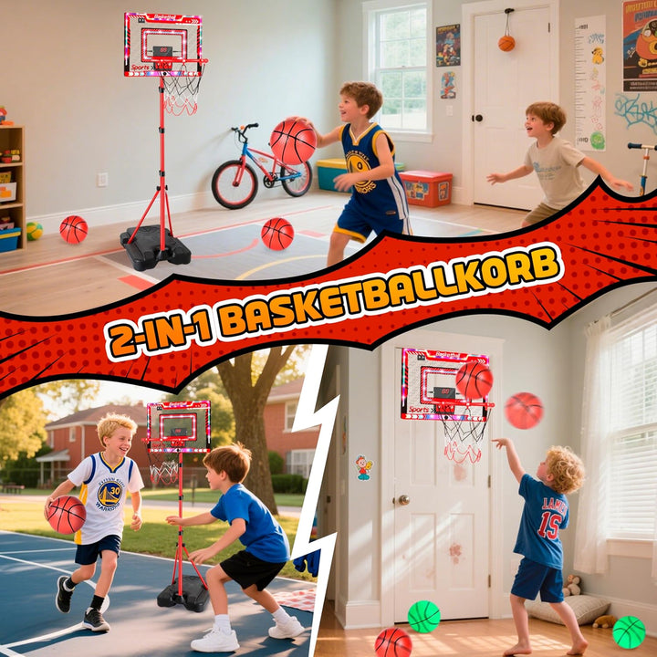 Basketballkorb für Kinder, Höhenverstellbar 105-183cm, Kinderspielzeug Basketball Hoop mit 5 Ball, B