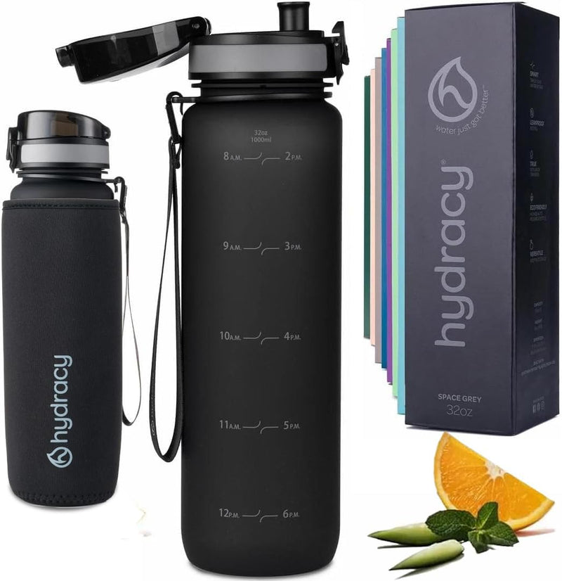 Hydracy Trinkflasche mit Fruchteinsatz - 1L Wasserflasche - BPA-freie Trinkflasche mit Zeitmarkierun