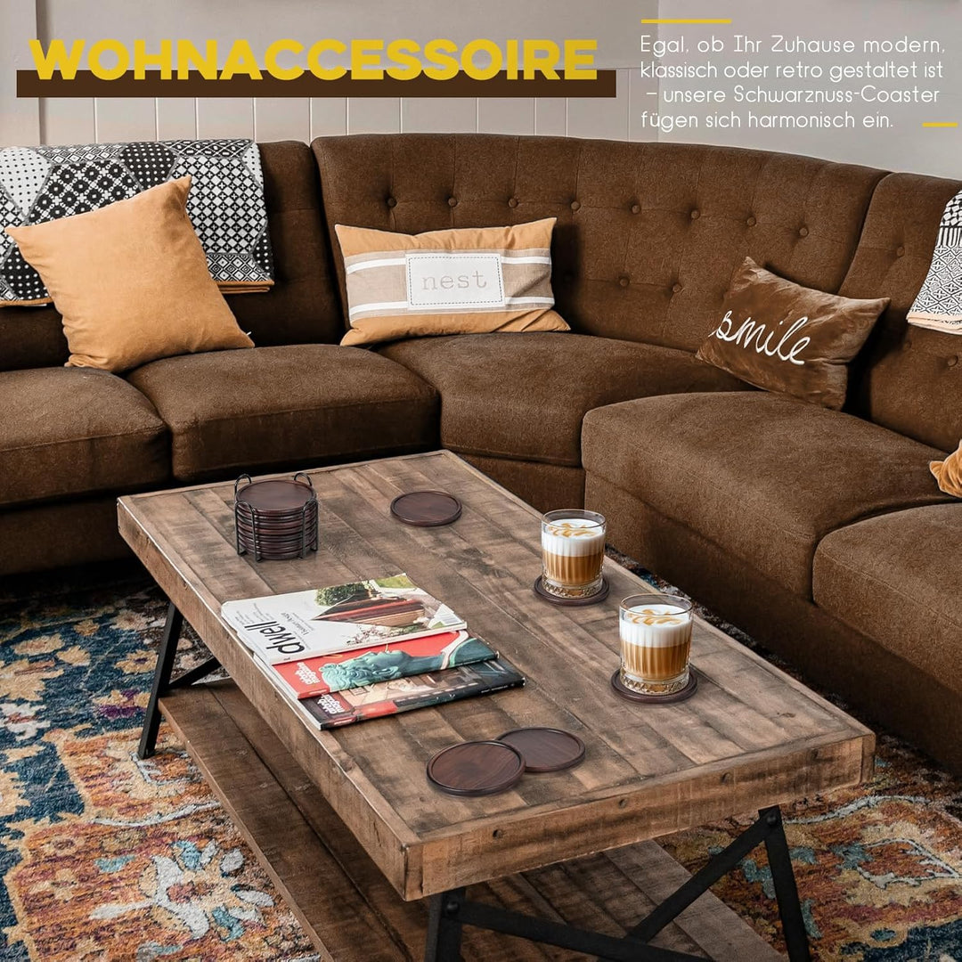 Holzuntersetzer mit Metallhalter GOH DODD Set aus 8 Holzuntersetzern für Getränke Schreibtisch Couch