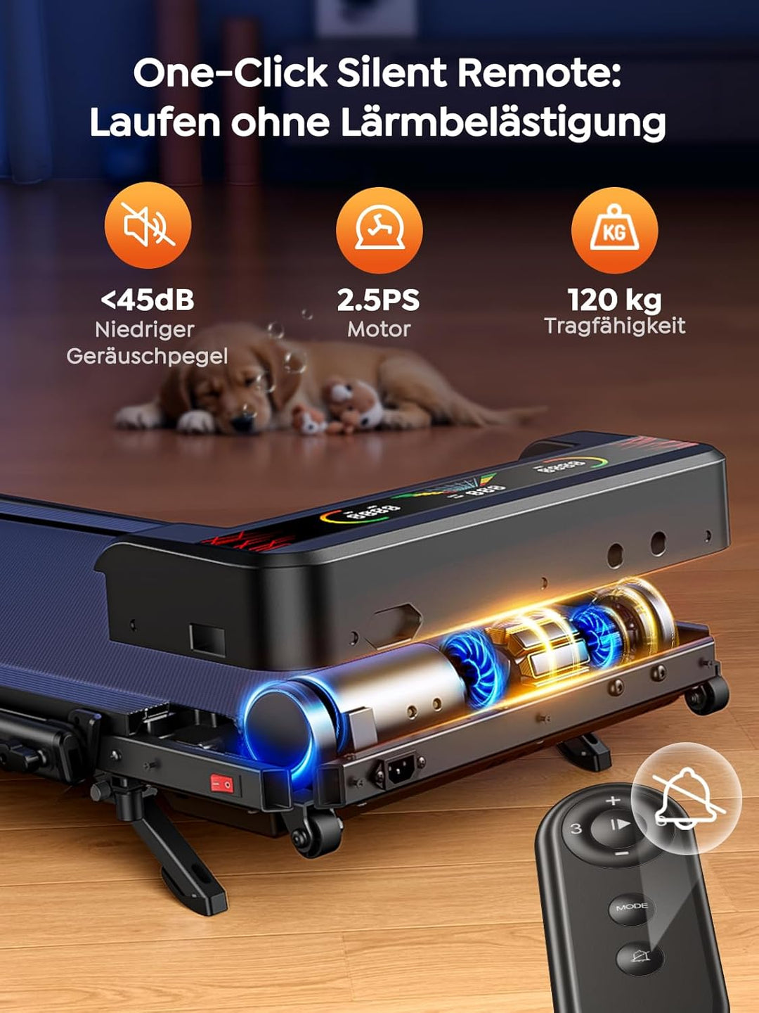 Laufband für Zuhause &amp; Büro Klappbar, Walking Pad mit Steigung - 9% Neigung | 1–12 km/h, 120 kg, LED